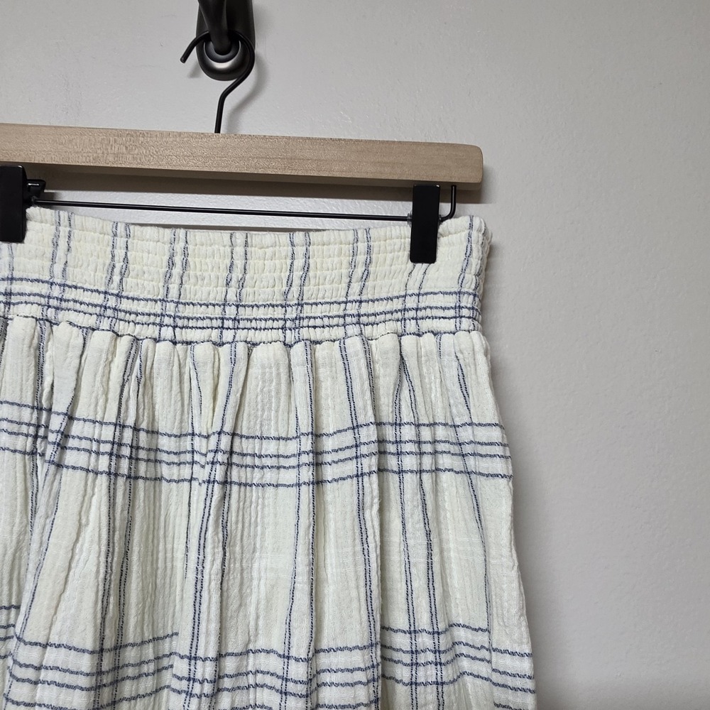 Faherty Women Small Dune Organic Cotton Gauze Woodstock Skirt Ivory Blue Plaid - Picture 6 of 12